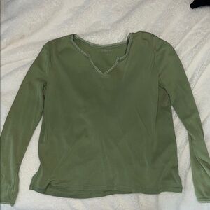 St. John's Bay Green Fitted Long Sleeve Blouse